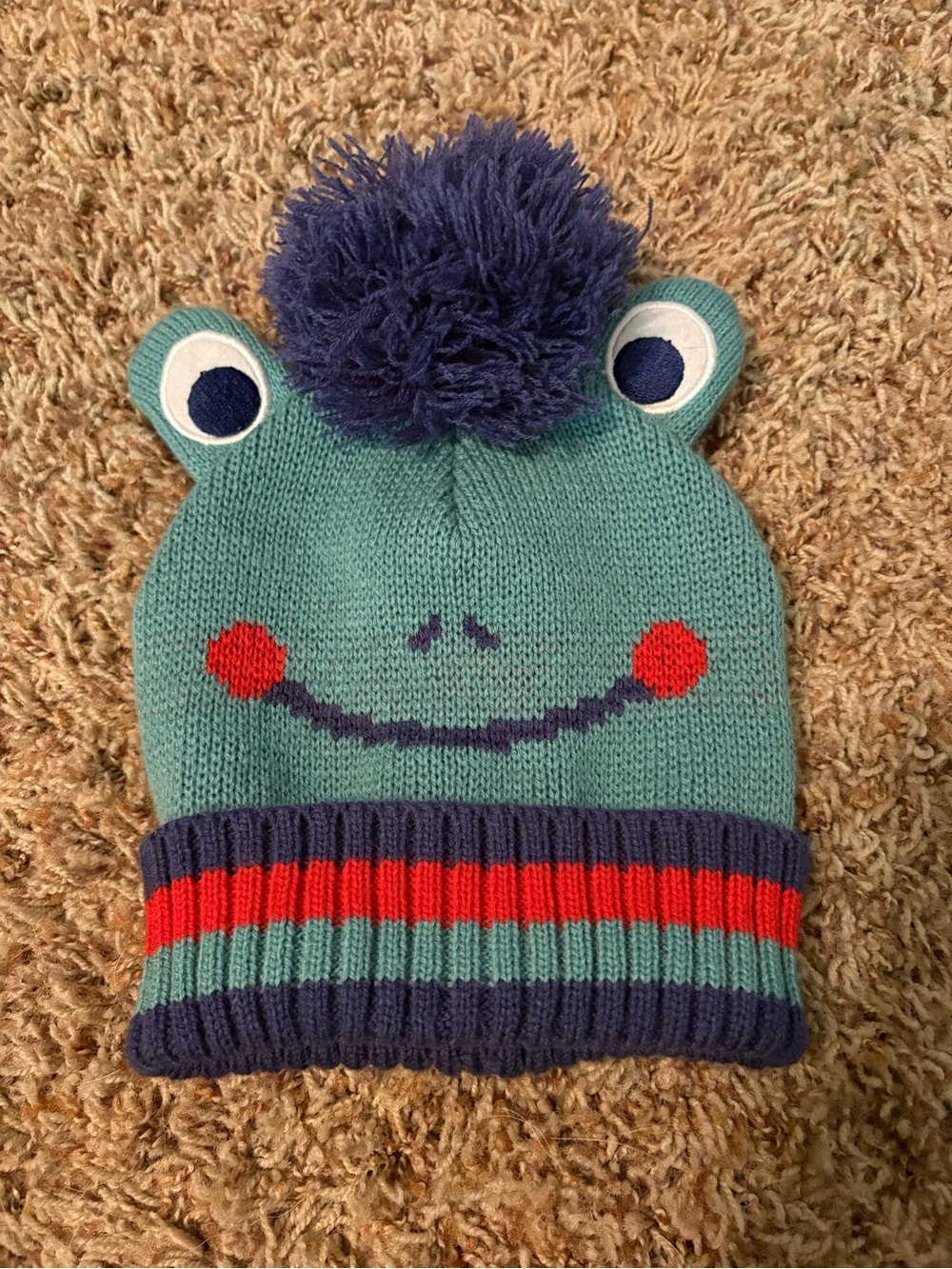 🔴10/$10! Kids Frog Pom Pom Beanie - Teal, Navy & Red